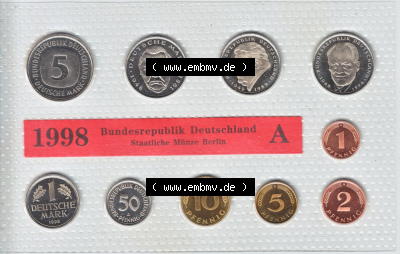 Münzen Deutschland Münzsätze Deutsche Mark Stempelglanz 1998, Münzsätze, KMS ST-Stempelglanz (1) Sammlung