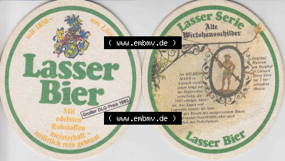 Bierdeckel Lasser Bier, Mit edelsten Rohstoffen, meisterhaft natürlich rein gebraut, Lasser Serie Alte Wirtshausschilder (3) Sammlung
