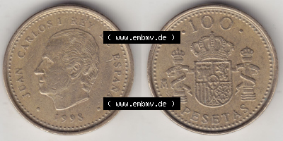 Münzen Spanien Eurovorläufer, Umlaufmünze vor Euroeinführung 1998-2000, 100 Pesetas - Peseten 1998 (3) Sammlung