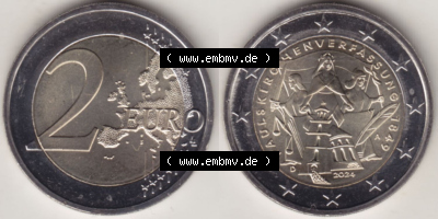 Münzen Euromünzen 2024, Deutschland 2 Euro Gedenkmünze 2024, A 175. Jubiläum Paulskirchenverfassung (2) Sammlung