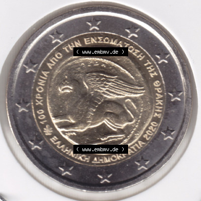 Münzen Euromünzen 2 Euro 2020, Griechenland Vereinigung mit Thrakien. 2 Euro Gedenkmünze, gültiges Zahlungsmittel in allen... Sammlung