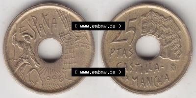 Münzen Spanien Eurovorläufer, Umlaufmünze vor Euroeinführung 1996-1996, 25 PTAS - Peseten 1996 (3) Sammlung