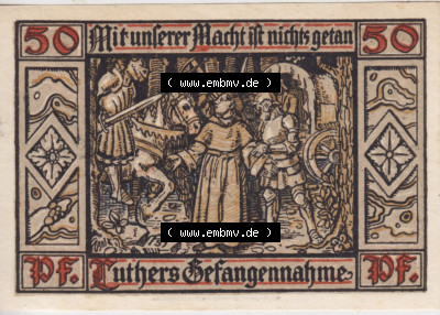 Notgeldscheine aus Eisenach 1921, 50 Pfennig Mit unserer Macht ist nichts getan (1) Sammlung