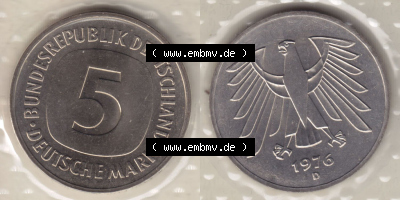 Münzen Deutschland Münzsätze Deutsche Mark Stempelglanz 1976, 5 Mark (4) Sammlung