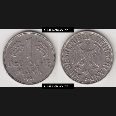 Münzen Deutschland 1950-2001, 1 Deutsche Mark 1961 G. Vorderseite und Rückseite auf einen digitalen Bild / Foto der Münze aus Deutschland, für Sammler,... Sammlung
