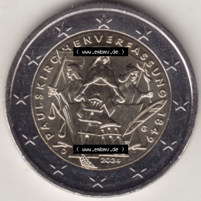 Münzen Euromünzen 2024, Deutschland 2 Euro Gedenkmünze 2024, G 175. Jubiläum Paulskirchenverfassung. 2 Euro Gedenkmünze,... Sammlung