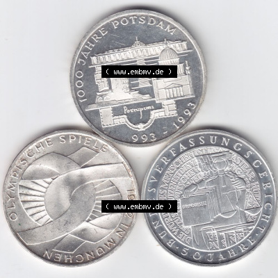 Münzen Deutsche Mark Silbermünze 1973, 1993, 2001 (1) Sammlung