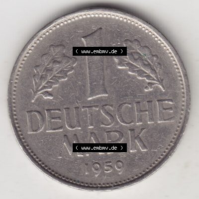 Münzen Deutschland 1950-2001, 1 Deutsche Mark 1959 F. Vorderseite der Münze aus Deutschland Sammlung