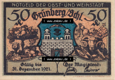 Notgeldscheine aus Grünberg 1921, 50 Pfennig 2 (1) Sammlung