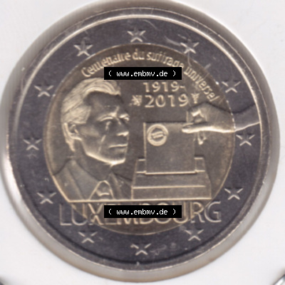 Münzen Euromünzen 2 Euro 2019, Luxemburg Wahlrecht (1) Sammlung