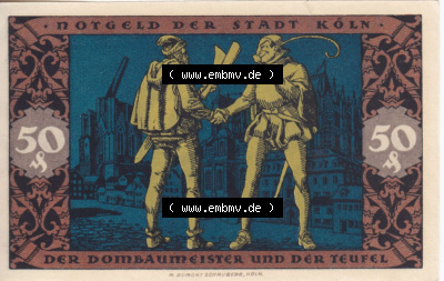 Notgeldscheine aus Köln Heinzelmännchen-Serie 1922-1922, D III 50 Pfennig Dombaumeister und der Teufel (5) Sammlung