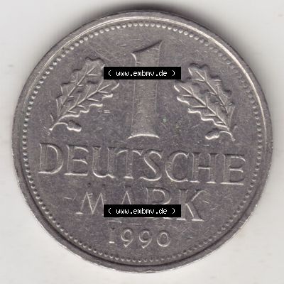 Münzen Deutschland 1990-2001, 1 Deutsche Mark 1990 A. Vorderseite der Münze aus Deutschland Sammlung