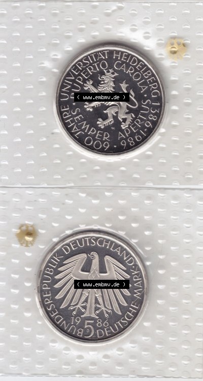 Münzen Deutschland 5 DM-Gedenkmünze 1986, Universität Heidelberg (3) Sammlung