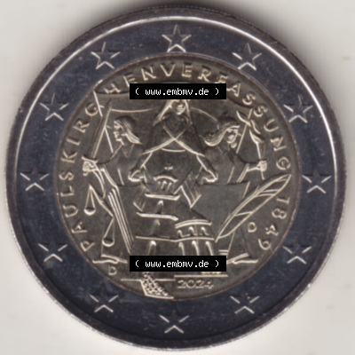 Münzen Euromünzen 2024, Deutschland 2 Euro Gedenkmünze 2024, D 175. Jubiläum Paulskirchenverfassung. 2 Euro Gedenkmünze,... Sammlung