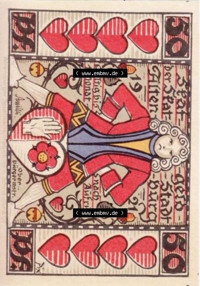 Notgeldscheine aus Altenburg Skat Die Roten Spitzen, erbaut 1172 von Barbarossa (2) Sammlung