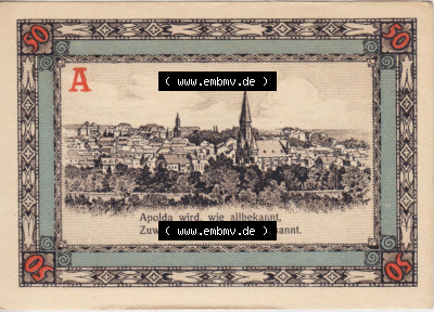 Notgeldscheine aus Apolda 1921, Stadtansichten 50 Pfennig A (2) Sammlung