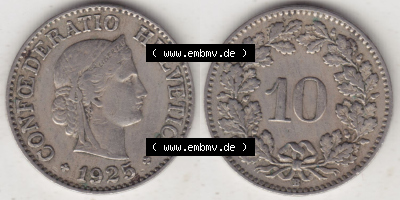 Münzen Schweiz Eurovorläufer, Umlaufmünze 1919-1931, 10 Rappen B 1925 II. (3) Sammlung