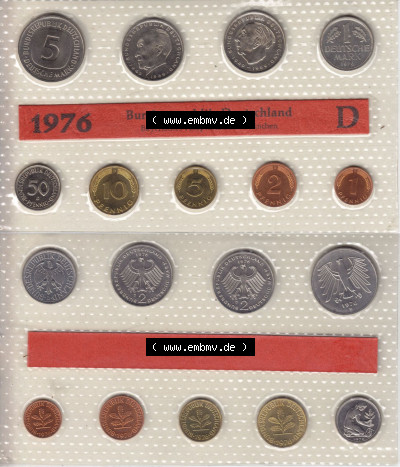 Münzen Deutschland Münzsätze Deutsche Mark Stempelglanz 1976, Kursmünzensatz (3) Sammlung