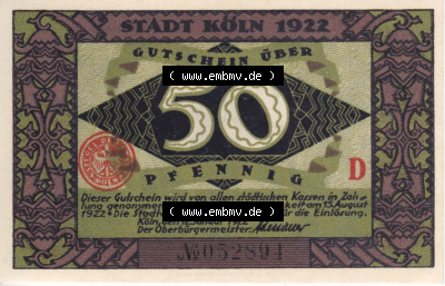 Notgeldscheine aus Köln Heinzelmännchen-Serie 1922-1922, D III 50 Pfennig Dombaumeister und der Teufel (8) Sammlung