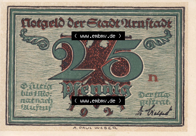Notgeldscheine aus Arnstedt 1921, 25 Pfennig n (1) Sammlung