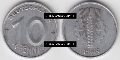 Münzen Deutschland DDR 10 Pfennig Umlaufmünze der DDR-Mark 1949, A 10 Pfennig Deutschland (3) Sammlung