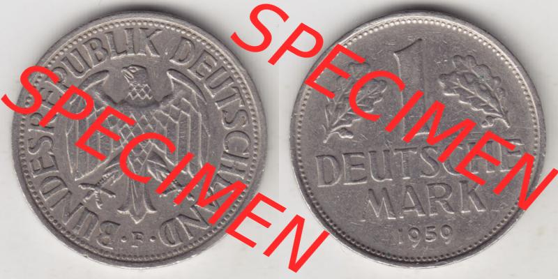 Münzen Deutschland 1950-2001, 1 Deutsche Mark 1959 F. Vorderseite und Rückseite der Münze aus Deutschland Sammlung