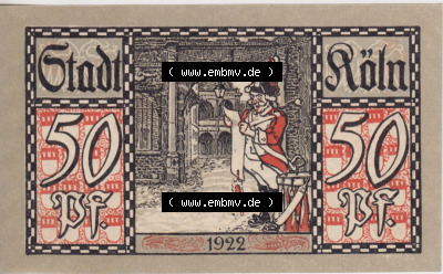 Notgeldscheine aus Köln mit Soldaten-Serie 1922 C I, 50 Pfennig 3 (1) Sammlung