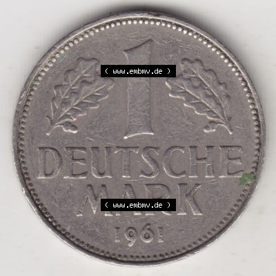 Münzen Deutschland 1950-2001, 1 Deutsche Mark 1961 G. Vorderseite der Münze aus Deutschland Sammlung