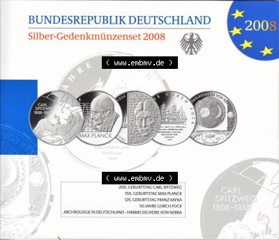 Münzen Euromünzen 2008, Deutschland 10 Euro Sondermünze 2008 (Stück 7), Gedenkmünzenset in Silber (1) Sammlung