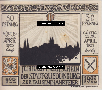 Notgeldscheine aus Quedlinburg 1922, 50 Pfennig Das älteste Haus (2) Sammlung