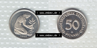 Münzen Deutschland Münzsätze Deutsche Mark Stempelglanz 1998, 50 Pfennig (3) Sammlung