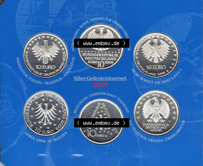 Münzen Euromünzen 2009, Deutschland 10 Euro Sondermünze 2009 (Stück 7), Gedenkmünzenset in Silber (3) Sammlung
