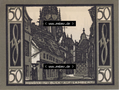 Notgeldscheine aus Münster 1921, 50 Pfennig Münster Blick auf Lamberti (2) Sammlung