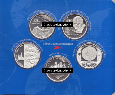 Münzen Euromünzen 2008, Deutschland 10 Euro Sondermünze 2008 (Stück 7), Gedenkmünzenset in Silber (2) Sammlung