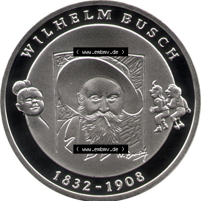 Münzen Euromünzen 2007, Deutschland 10 Euro Sondermünze 2007 (Stück 3), Wilhelm Bush (2) Sammlung