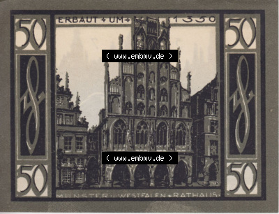 Notgeldscheine aus Münster 1921, 50 Pfennig Münster Westfalen Rathaus (2) Sammlung