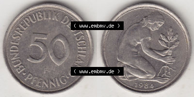 Münzen Deutschland 50 Pfennig der Deutschen Mark 1950-2001, 50 Pfennig 1984 F II. (3) Sammlung