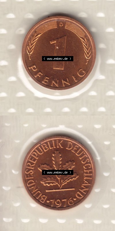 Münzen Deutschland Münzsätze Deutsche Mark Stempelglanz 1976, 1 Pfennig (6) Sammlung