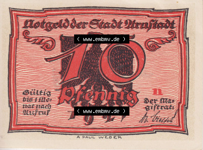 Notgeldscheine aus Arnstedt 1921, 10 Pfennig n (1) Sammlung