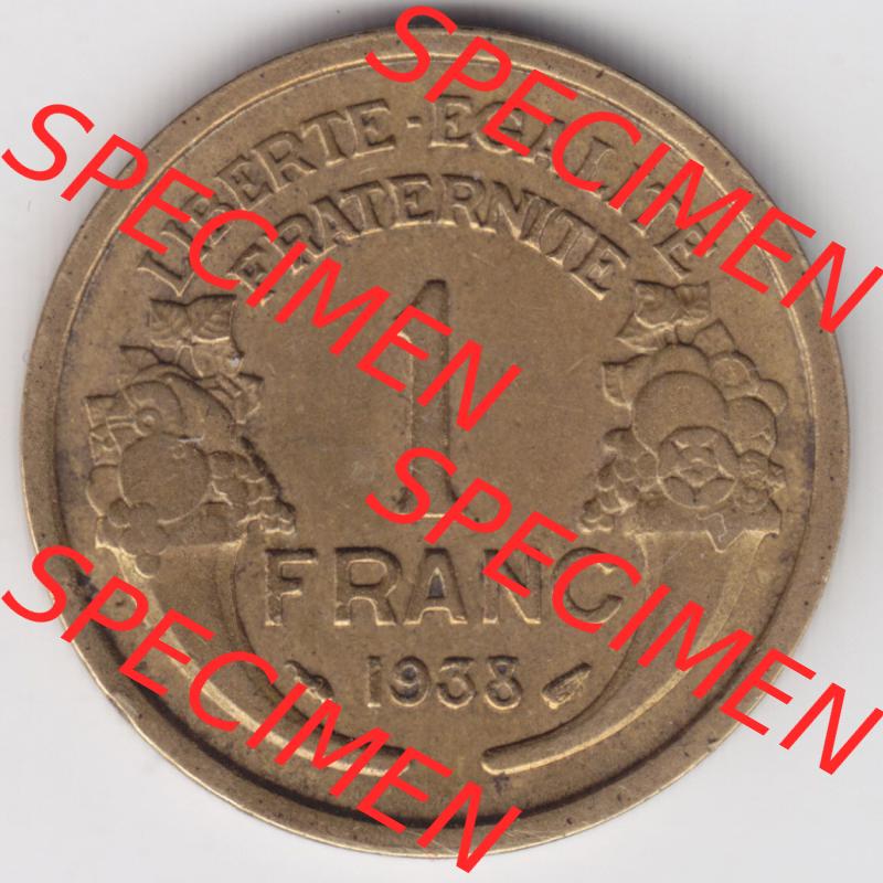 Münzen Frankreich Eurovorläufer, Umlaufmünze vor Euroeinführung 1931-1941, 1 Francs, Franken 1938. Vorderseite einer Münze aus Europa als Digitales Bild... Sammlung