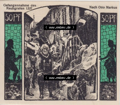 Notgeldscheine aus Quedlinburg 1922, 50 Pfennig Gefangennahme des Raubgrafen 1337 (1) Sammlung