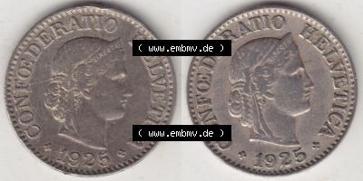 Münzen Schweiz Eurovorläufer, Umlaufmünze 1919-1931, 10 Rappen B 1925 (3) Sammlung