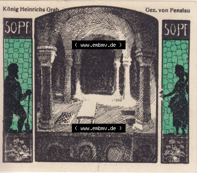 Notgeldscheine aus Quedlinburg 1922, 50 Pfennig König Heinrichs Grab (1) Sammlung