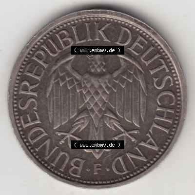 Münzen Deutschland 1950-2001, 1 Deutsche Mark 1990 F. Rückseite der Münze aus Deutschland Sammlung