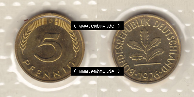 Münzen Deutschland Münzsätze Deutsche Mark Stempelglanz 1976, 5 Pfennig (4) Sammlung