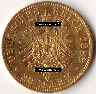 Münzen Deutsches Kaiserreich Goldmünze 1883. Vorderseite einer Münze aus dem deutschen Kaiserreich in Europa als Digitales... Sammlung