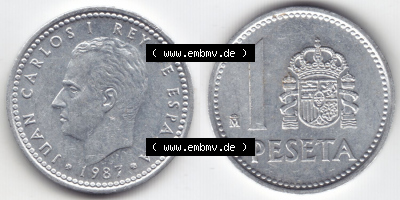 Münzen Spanien Eurovorläufer, Umlaufmünze vor Euroeinführung 1982-1989, 1 Peseta, 1 Pesete 1987 (3) Sammlung