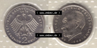 Münzen Deutschland Münzsätze Deutsche Mark Stempelglanz 1976, 2 Mark Konrad Adenauer (2) (3) Sammlung