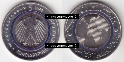 Münzen Deutschland 5 Euro-Sondermünzen 2016, A, Planet Erde. Vorderseite und Rückseite Untereinander als digitalisiertes Bild... Sammlung