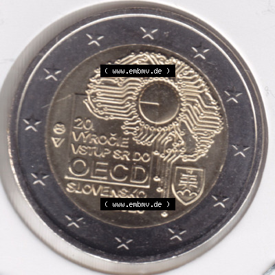 Münzen Euromünzen 2 Euro 2020, Slowakei 20. Jahrestag des Beitritts zur OECD. 2 Euro Gedenkmünze, gültiges Zahlungsmittel... Sammlung